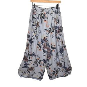 Papillion Blue Floral Print Wide Leg Cropped Pants with Pockets Size XXL Mod